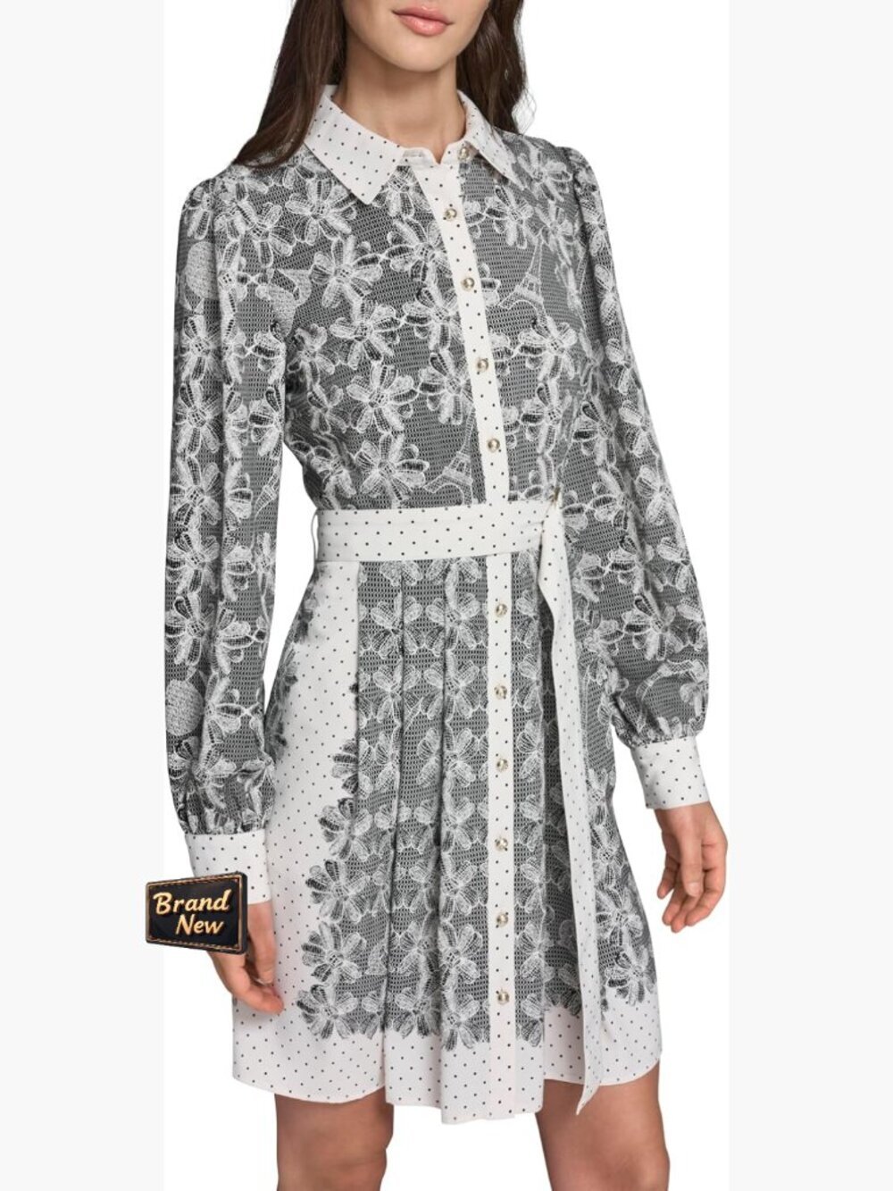 Long Sleeve Collared Dress with Belt, Leopard Print - Picture 1 of 5
